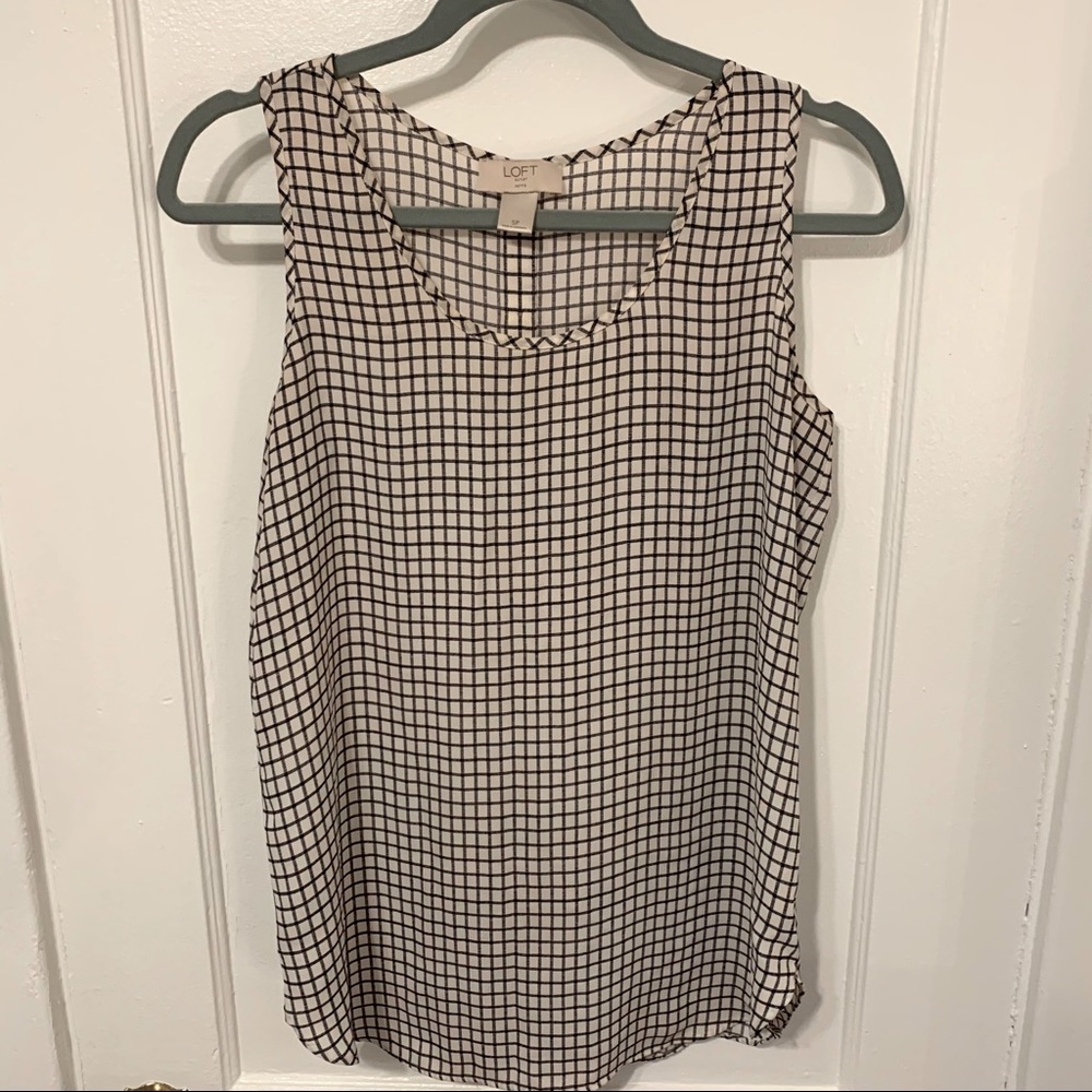 LOFT Cream and Black Geometric Tank